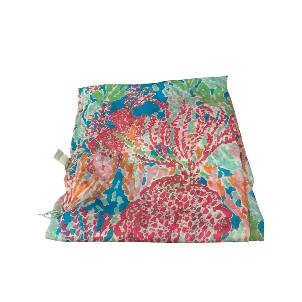 Lilly Pulitzer Murfee Scarf Pink Colorful Silk &‎ Cashmere